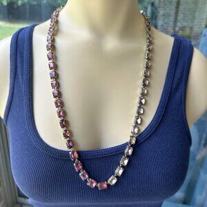 Banana Republic ᗺR Necklace 26" Cranberry Lavender Rhinestones Statement Jewelry